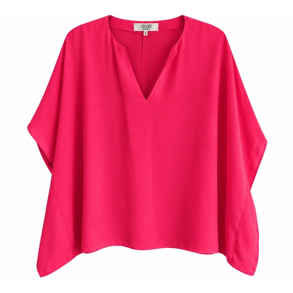CROSBY by Mollie Burch Poncho Blouse M Hot Pink Oversized Split Neck Dolman